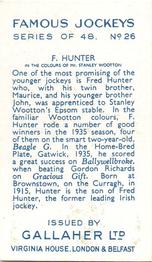1936 Gallaher Famous Jockeys #26 Fred Hunter Back
